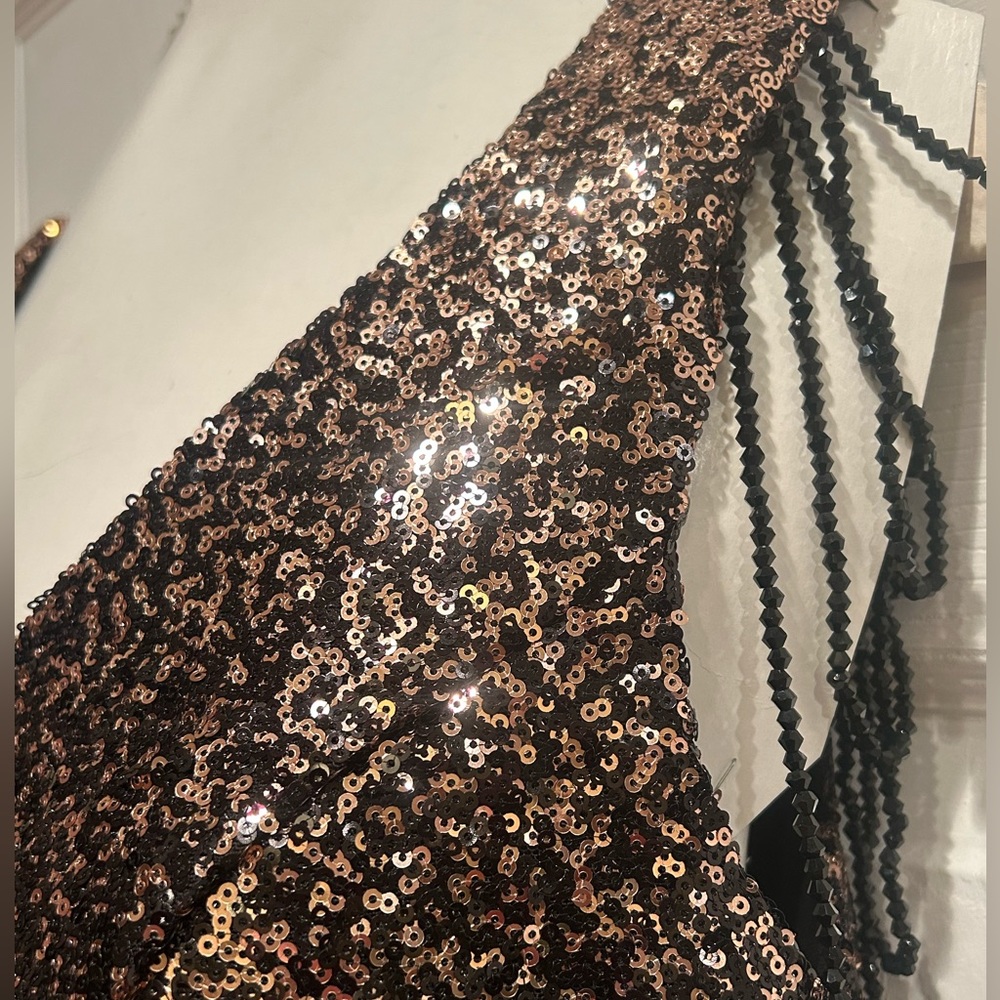 New Full Length Waterfall Sequin Gown - Picture 3 of 6